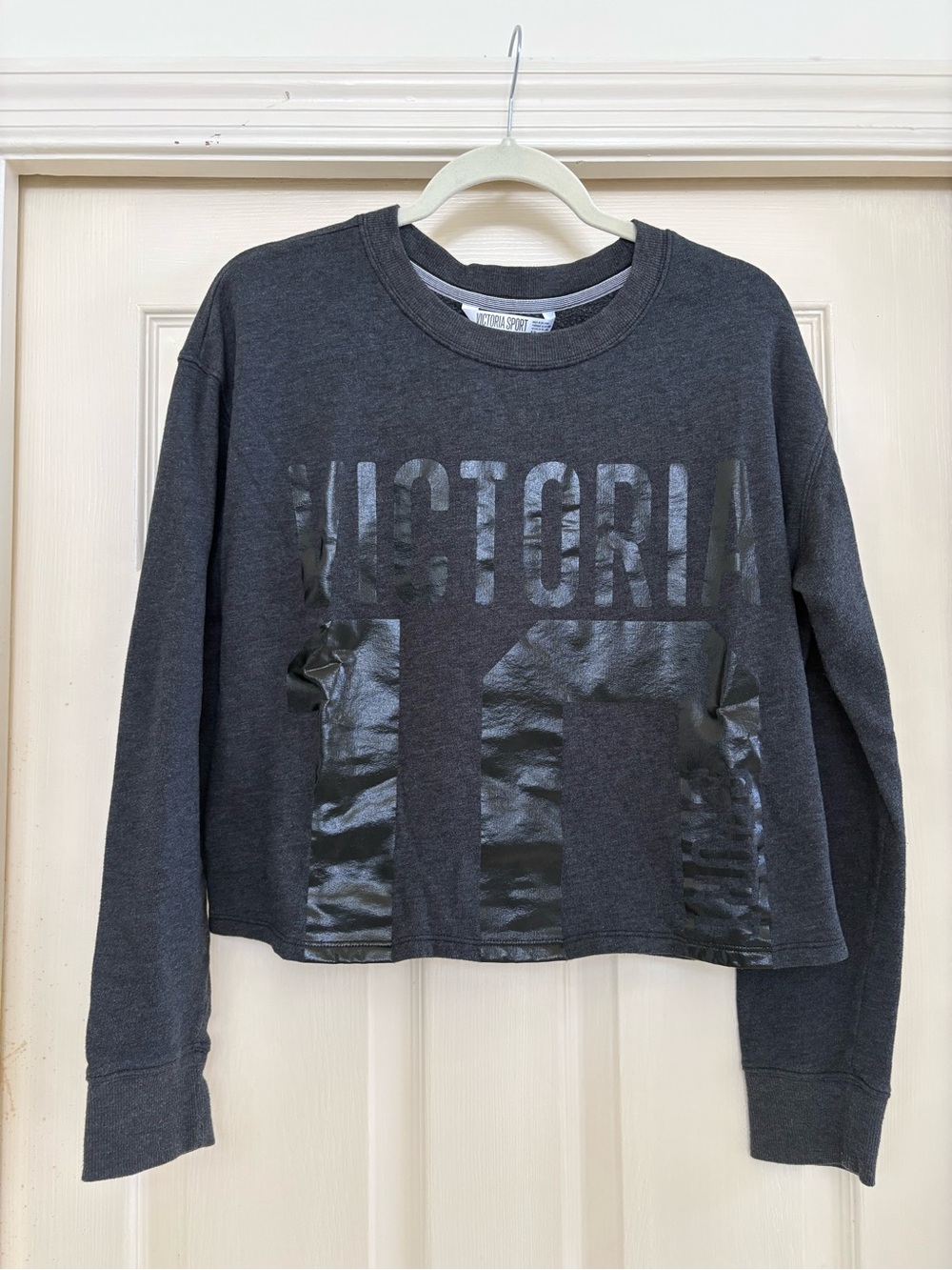 Victoria's Secret Charcoal Cropped Gloss Logo Sweatshirt
